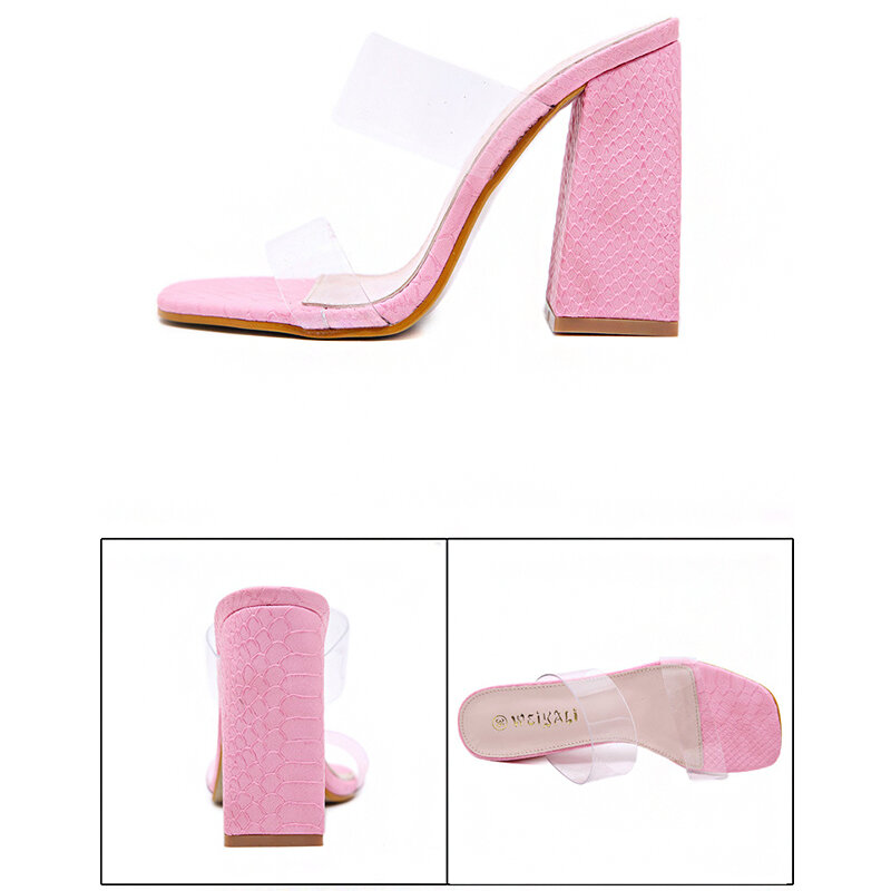 Лето 2021, новый стиль, розовые сексуальные красивые квадратные женские сандалии, женские модные вечерние модели на высоком каблуке