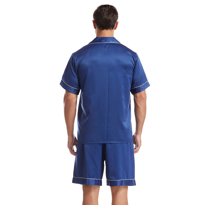 Pajama Sets Man Sleepwear Matte Satin Short-sleeved Casual Plus Size Homewear Summer Men's Lapel Solid Color European Size