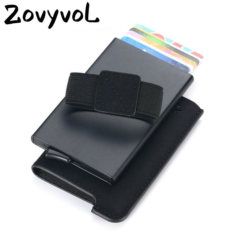 Zovyvol-nova carteira de couro pu com identificação por rfid, porta-cartão de crédito automático, bolsa para cartões de crédito, homens e mulheres, alta qualidade