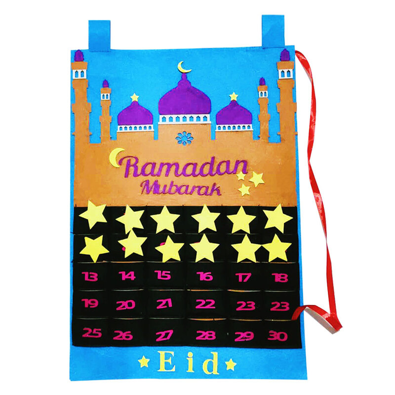 2020 최신 Eid Mubarak 30 일 Advent Calendar Hanging 펠트 카운트 다운 캘린더 for Kids Gifts 라마단 파티 장식 용품