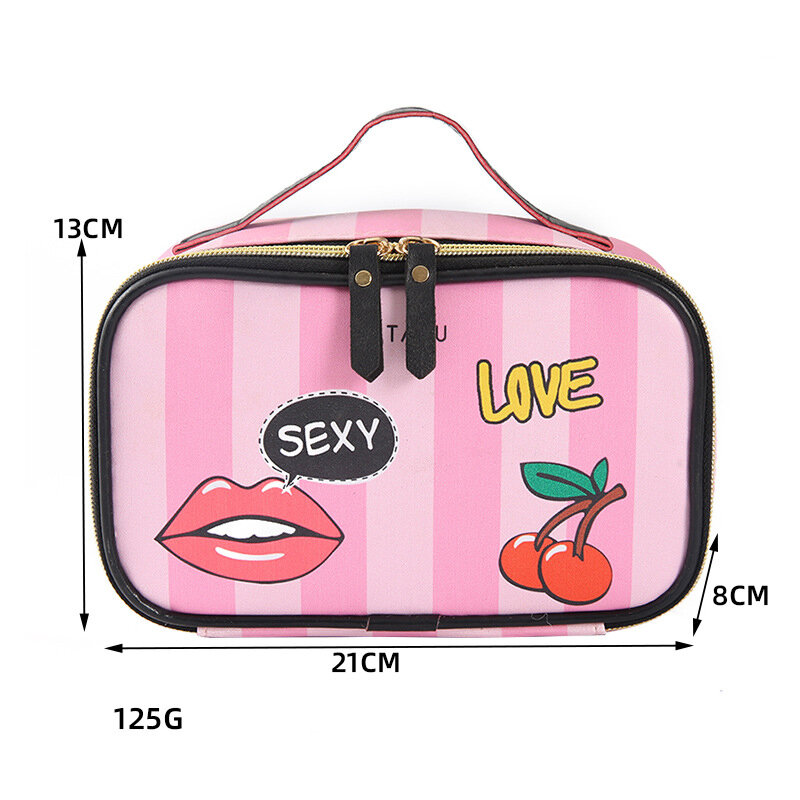 Bolsa de cosméticos portátil de PU para mujer, neceser de viaje con estampado de moda multifunción, organizador de belleza, bolso de maquillaje