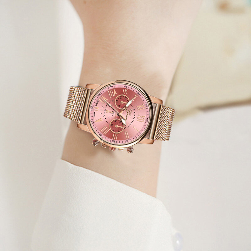 Reloj de lujo para mujer, de cuarzo, esfera de acero inoxidable, reloj de pulsera con correa de cuero, pulseras Vintage, Relojes