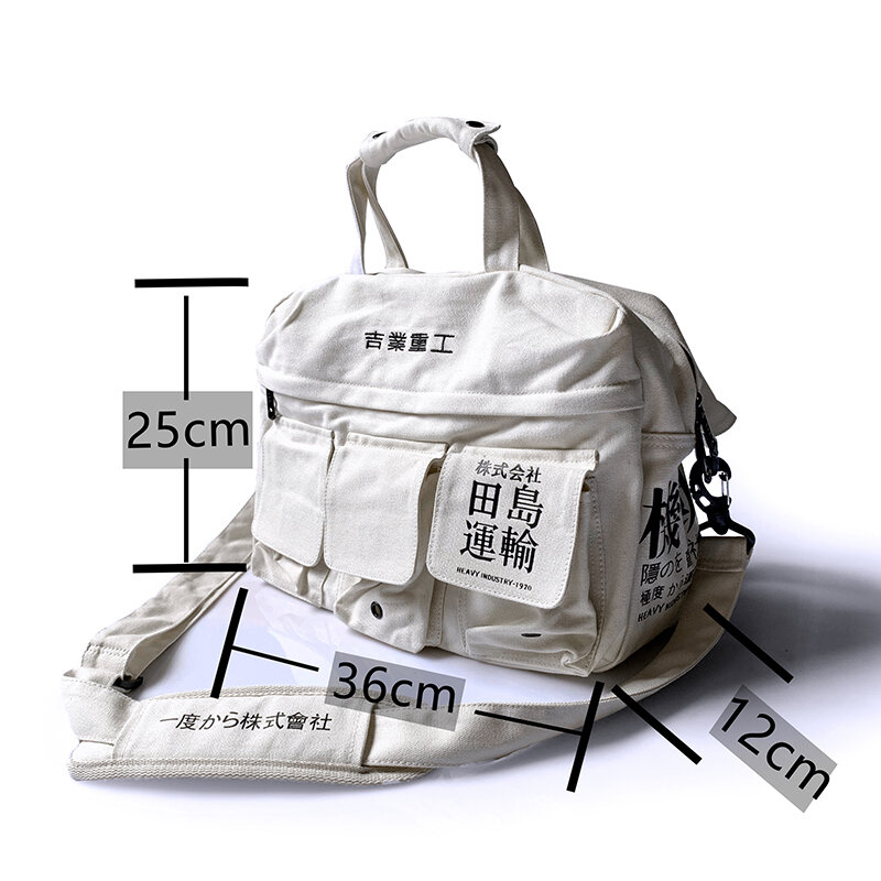 男性用プリント文字付きキャンバスハンドバッグ,和風,カジュアル,旅行用,複数のポケット付き