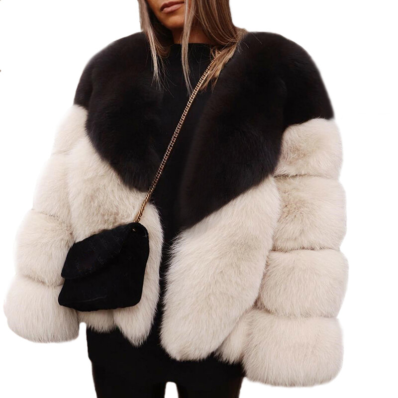 2020 NEW Natural Short Faux Fox Fur Coat For Women With Stand Collar Thick Warm Winter Genuine fake Fox Fur Jacket High Quality