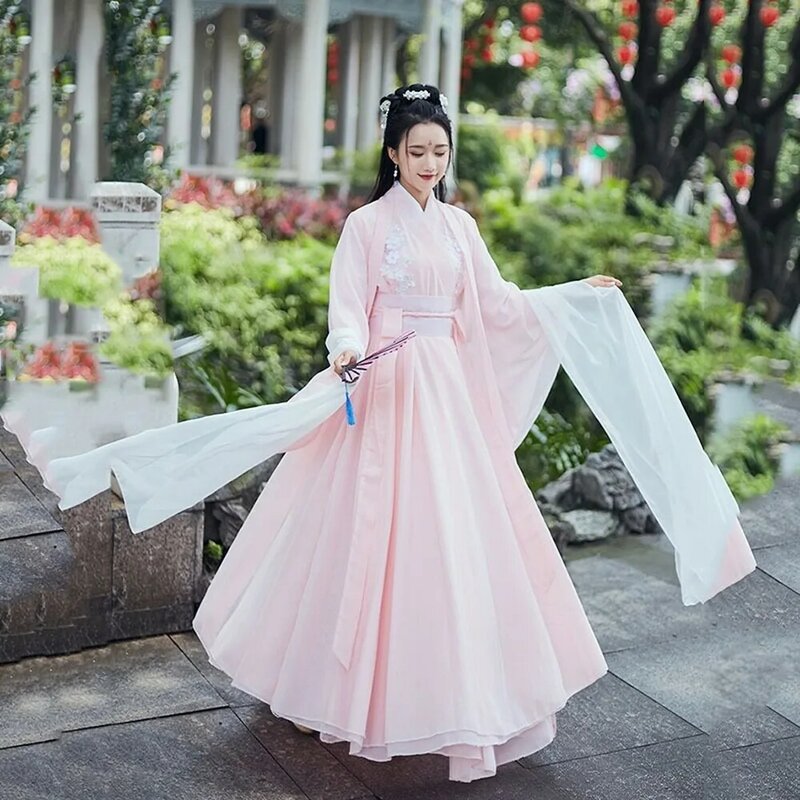 Robe Hanfu traditionnelle chinoise pour femmes, Costume de spectacle sur scène de danse folklorique, Costume Tang de princesse de fée de la dynastie antique