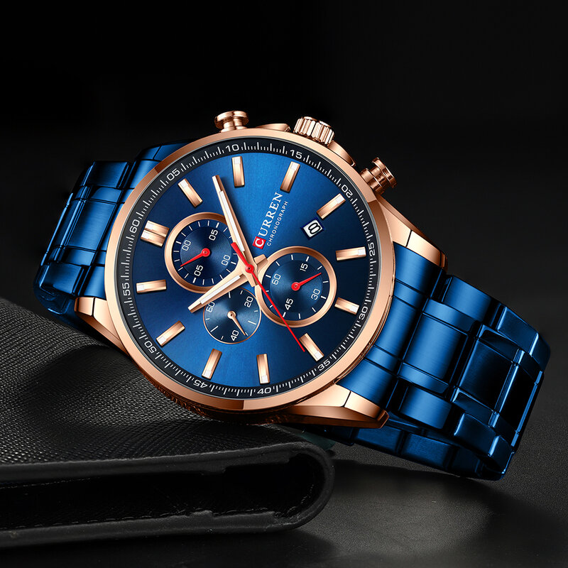 2019 nova curren azul casual malha cinto moda quartzo relógio de ouro dos homens relógios marca superior luxo à prova dlogiágua relógio relogio masculino