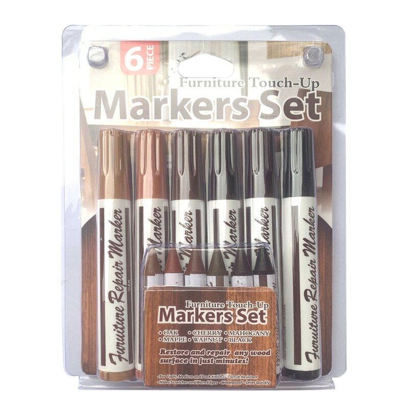 12Pcs Touch-Up Marker ชุดขี้ผึ้ง Stick Oak/เชอร์รี่/มะฮอกกานี/Maple/Walnut/สีดำ