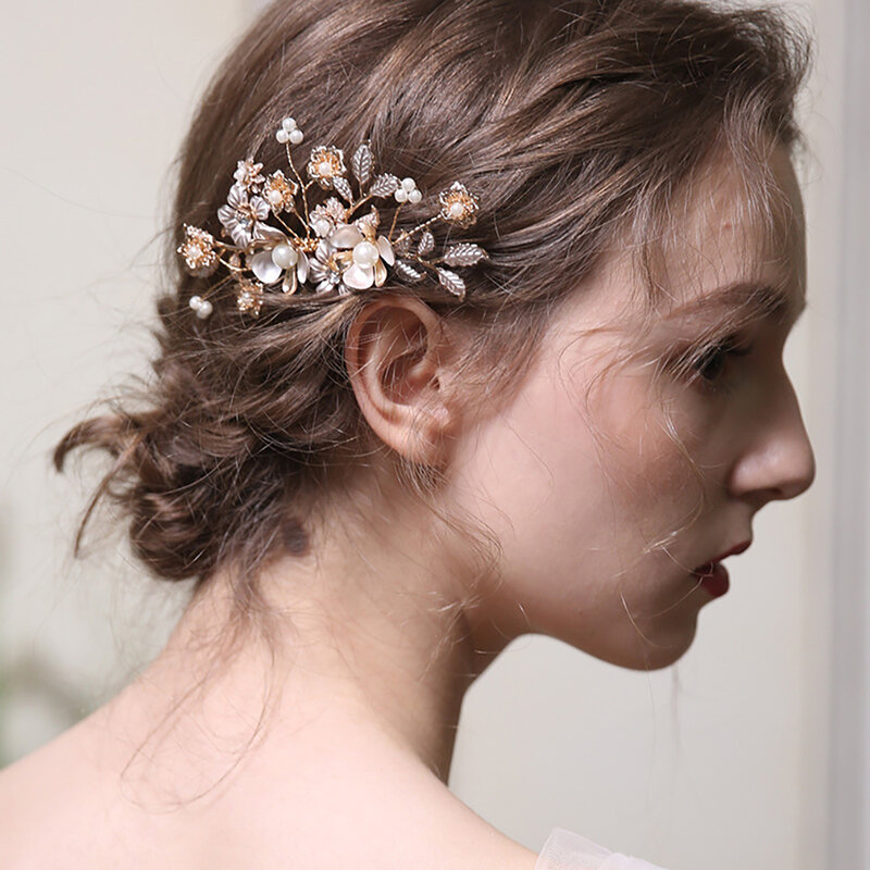 Molanes perlas de cristal para boda, peines para el cabello, accesorios para el cabello para novia, tocado de flores, adornos para el cabello, joyería elegante