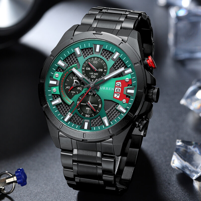 Curren esporte casual relógios para homens marca superior aço inoxidável luminosa à prova de água relógio de pulso fashion chronograph