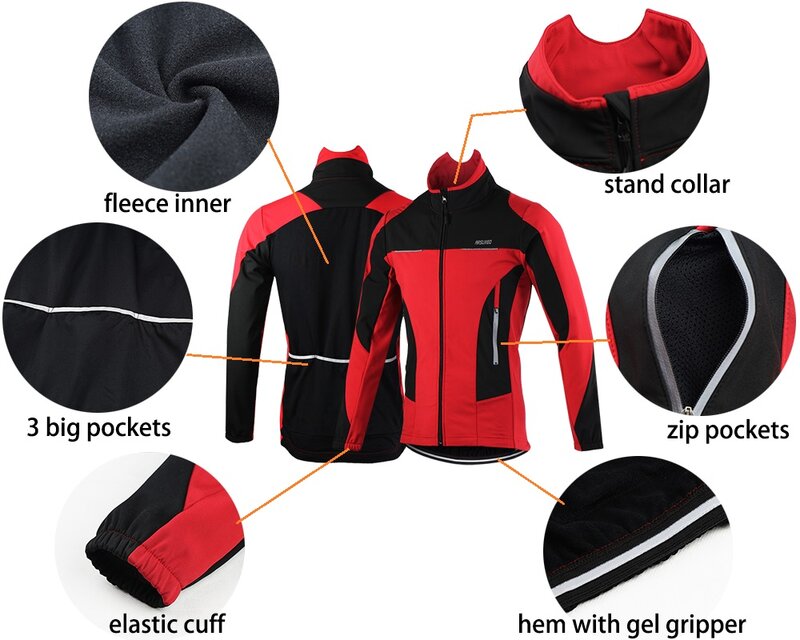 Arsuxeo jaqueta térmica masculina de inverno, à prova de vento, à prova d'água, mtb, esportes, softshell, roupa de bicicleta, refletiva