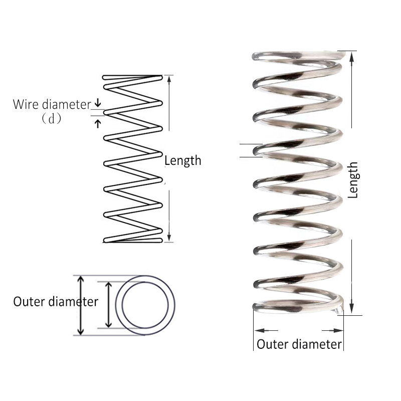 Diâmetro em forma de y do fio da mola das molas de compressão 304mm od5/6/7/8/9/10/11/12/13/14mm comprimento 5-0.8mm 200mm
