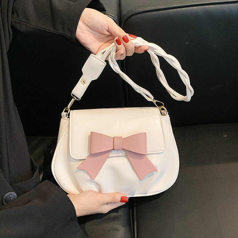 HOUZHOU Kawaii Bow Shoulder Bag Women 2021 Fashion Designer Crossbody White Japanese Messenger Cute Small