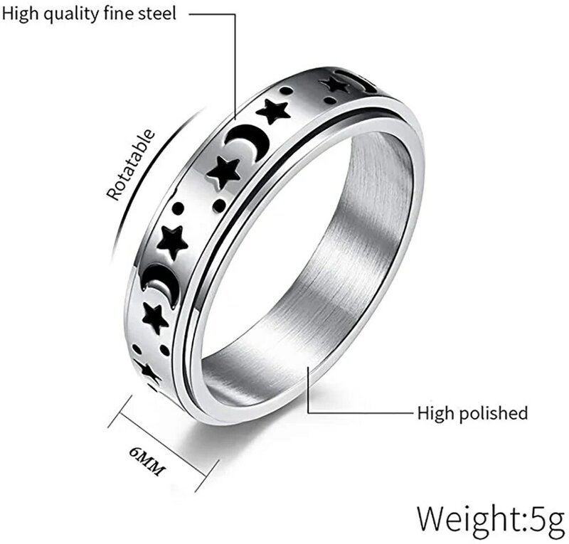 Anel de noivado anel de noivado anel de casamento para mulher tamanho 6-11 anéis de girador de aço inoxidável de titânio