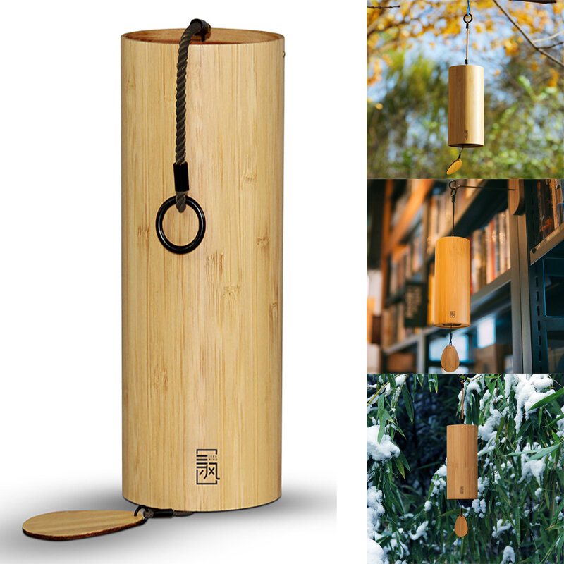 Campanilla de viento de bambú hecha a mano, campanilla de madera con música, estilo bohemio, decoración para el hogar y el jardín