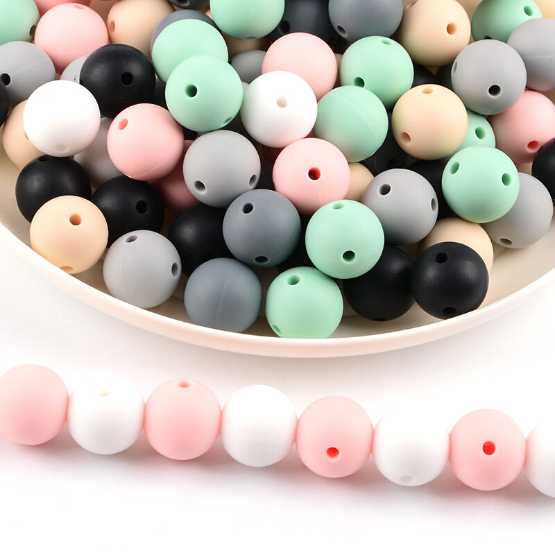 LOFCA 10pcs 2/4 Holes 15mm Silicone Teething Beads Baby Teether Beads BPA Free Food Grade Silicone DIY Necklace Pendant Making