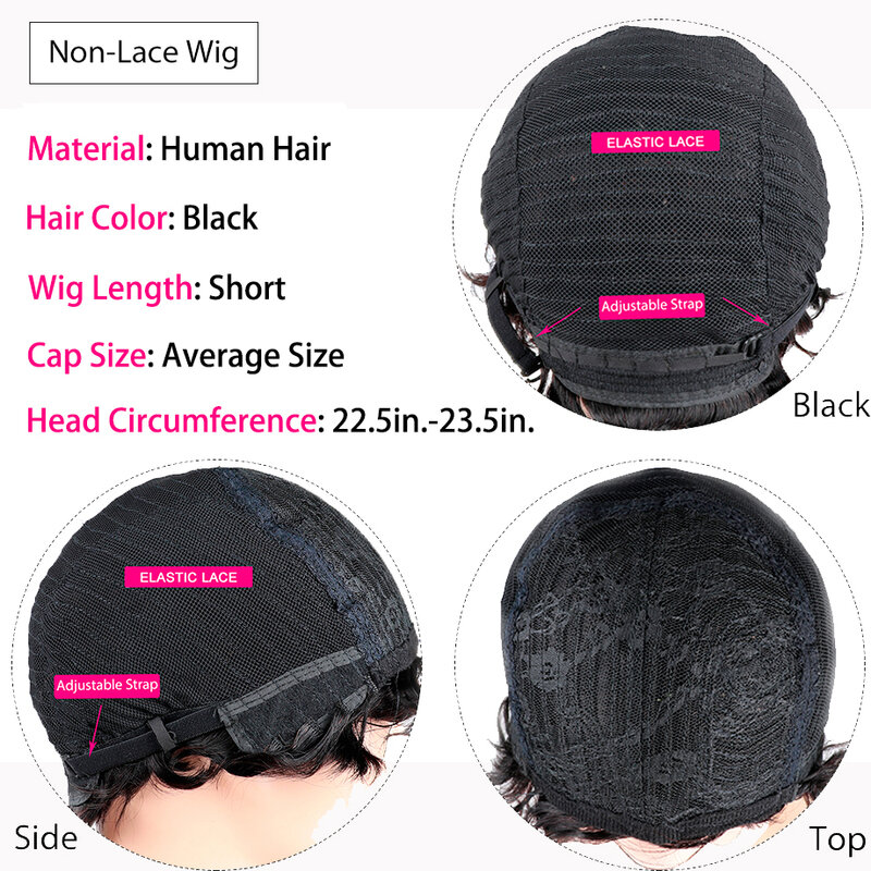Peluca de cabello humano ondulado con flequillo para mujeres negras, pelo completo a máquina, corto, medio y largo