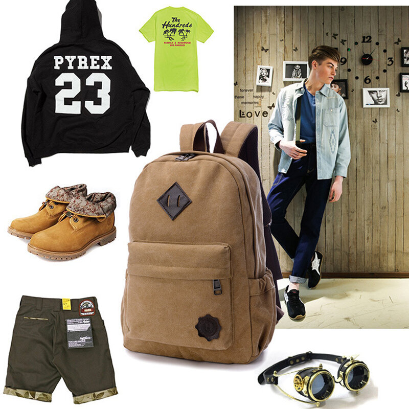 1 x masculino do vintage lona mochila escola faculdade viagem portátil saco de trabalho