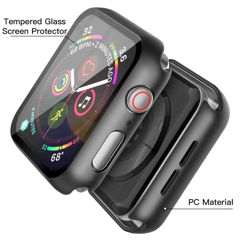 Tampa de vidro temperado para Apple Watch, Bumper Case, iWatch 7, 6, SE, 5, 4, 3, 2, 1, 42mm, 38mm, 44mm, 40mm, 45 milímetros, 41 milímetros