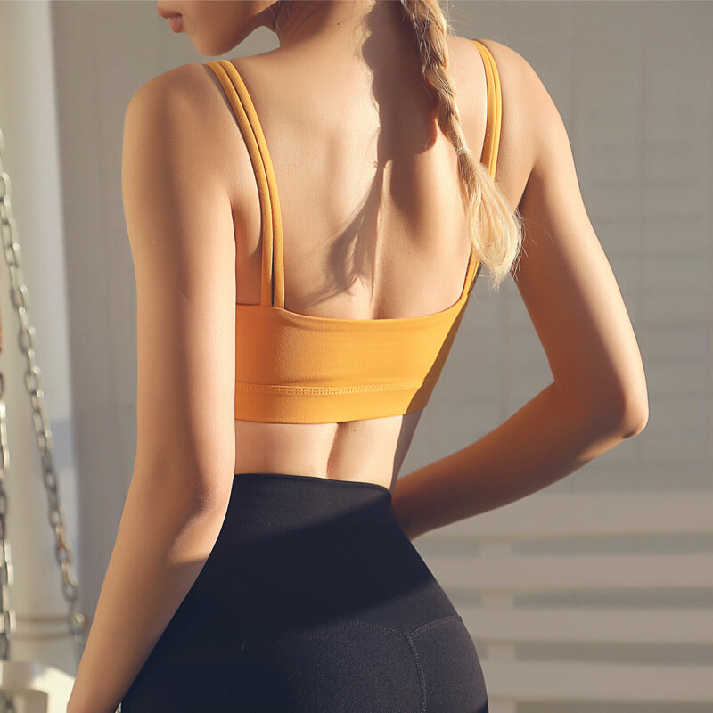 Workout Tops Female Active Wear Double Thin Shoulder Straps Gathered Fitness Sports Bra Beauty Back Shockproof Yoga Underwear