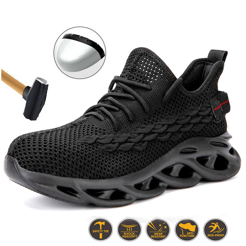 2020, 경량, 통기성, 스매시 방지, 펑크 방지 및 미끄럼 방지 안전을위한 새로운 남성용 강철 작업 안전 신발