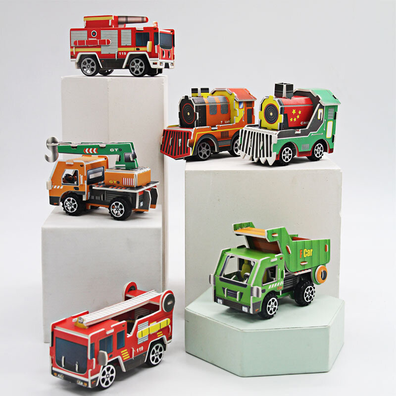 Rompecabezas tridimensional de papel 3D en caja para niños, ensamblaje de coche de ingeniería extraíble, hecho a mano, juguetes educativos