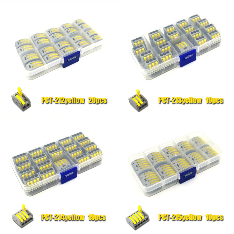Boîte de connecteurs de fil universel, bornier compact, éclairage, connecteur de fil jaune pour connecteur rapide hybride 3 pièces, 222 – 212