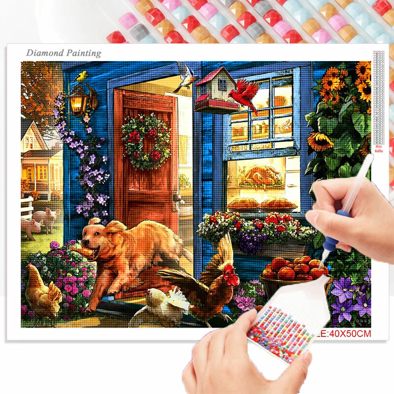 Peinture diamant thème Animal chien et chat, broderie 5D, mosaïque d'images, autocollants muraux, décoration de la maison, bricolage