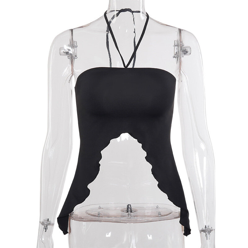 2021 Irregular Sexy Crop Tops Black Summer Women Fashion Streetwear Club Halter Neck Camis Top Off Shoulder Vest