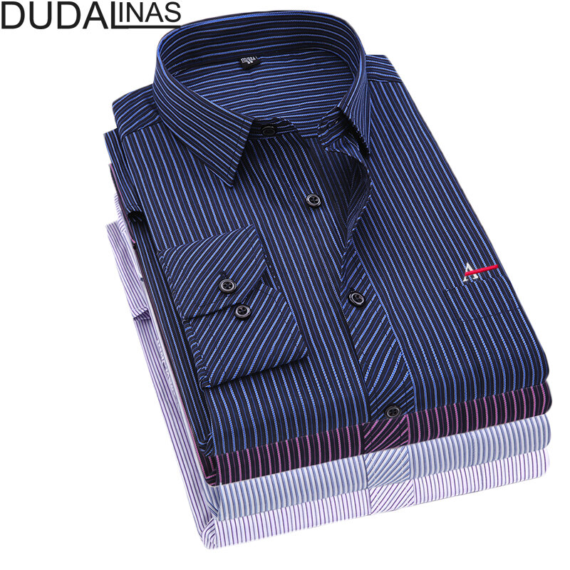 Dudalinas – chemise rayée à manches longues pour homme, vêtement de marque, avec poche, décontracté, Slim Fit, Clo, été, 2021