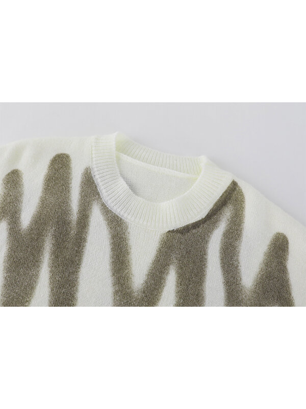 Print Sweater Pullovers For Women Casual Winter Streetwear Fashion Vintage Female Oversized O-Neck Loose Knitwear Jumper Tops