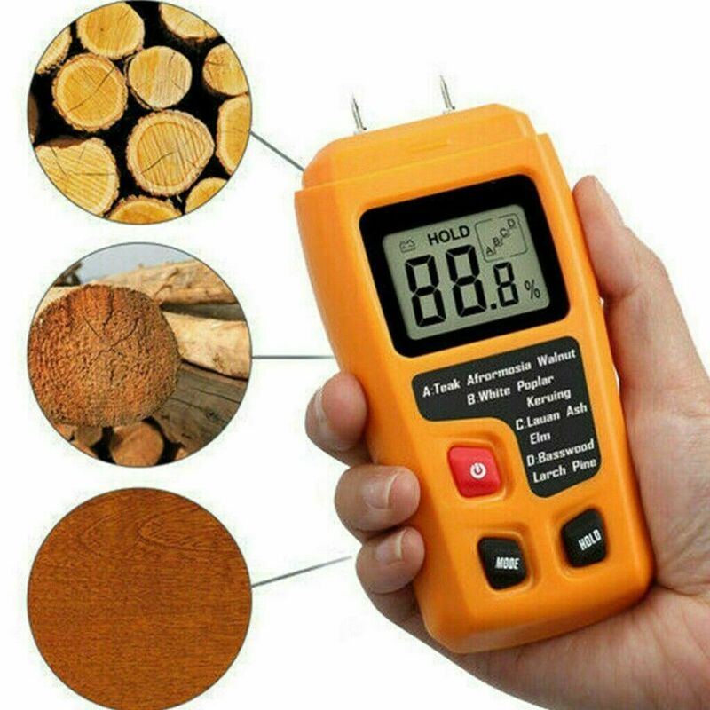 Emt01 medidor digital de umidade de madeira, dois pinos, 0-99.9%, teste de umidade, madeira úmida, detector com tela de lcd grande