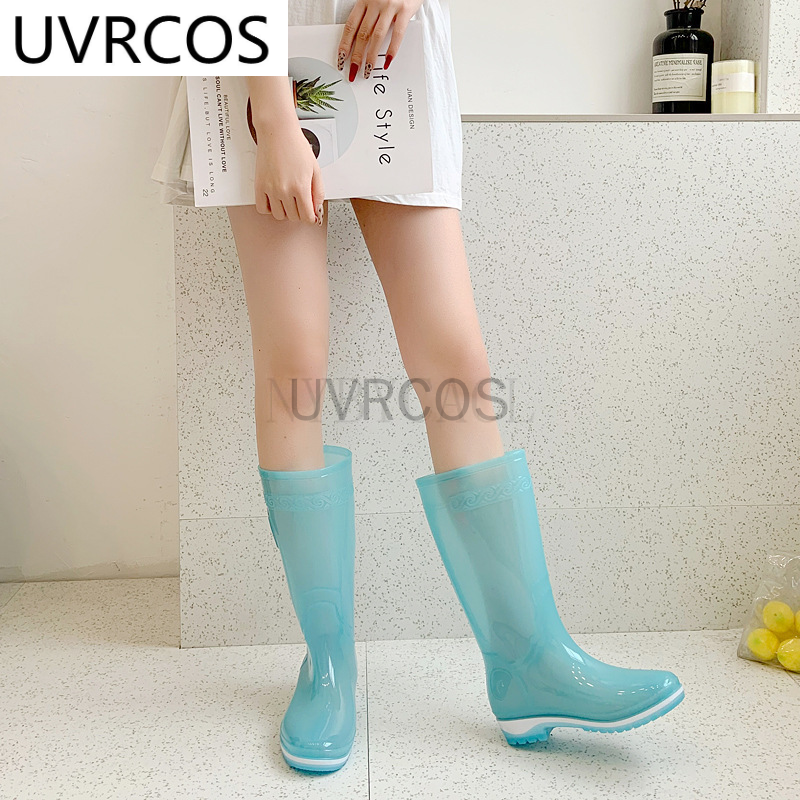 2021 neue Hohe Regen Stiefel Frauen Outdoor Cartoon Gelee Wasser Stiefel Nette Slip-on PVC Regen Schuhe gummi-überschuhe weibliche galoschen