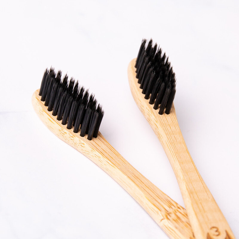 Brosse à dents en bambou de couleur mixte, brosse à dents en bois écologique, pointe en poils souples, charbon de bois, soins buccaux pour adultes