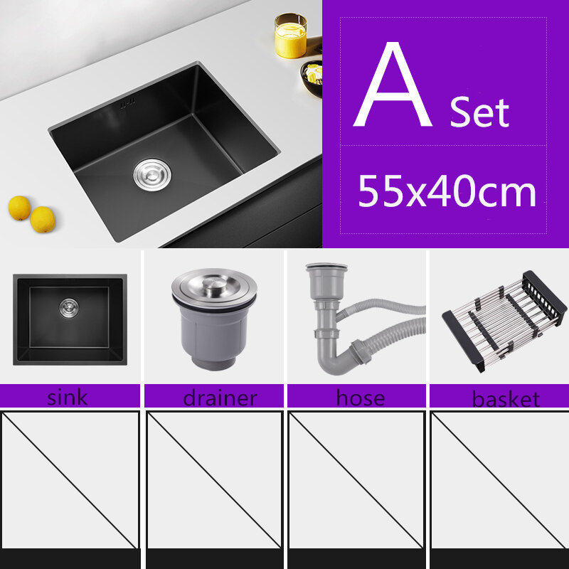 أحواض مطبخ سوداء من الفولاذ المقاوم للصدأ 304 فوق سطح المغسلة أدوات المطبخ مستطيلة Undermount أحواض صغيرة سلة استنزاف المطبخ