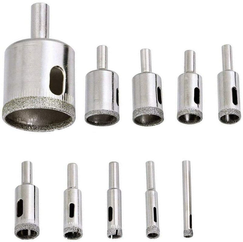 10 Pcs Drill Set  6mm-30mm/0.23"-1.18" Diamond Coated Core Glass Drill Bit Tile Hole Saw Drill Bit for Marble Ceramic Tile Glass