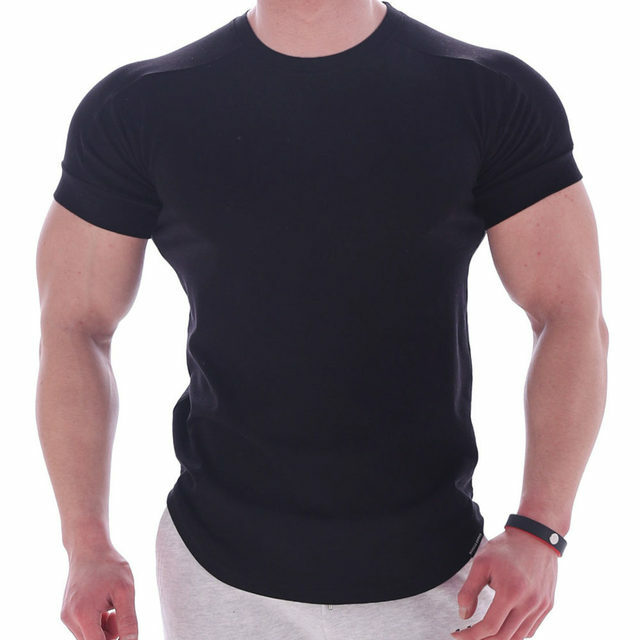 Camiseta deportiva de algodón puro para hombre, camiseta ajustada para Fitness, Top de Color puro para verano