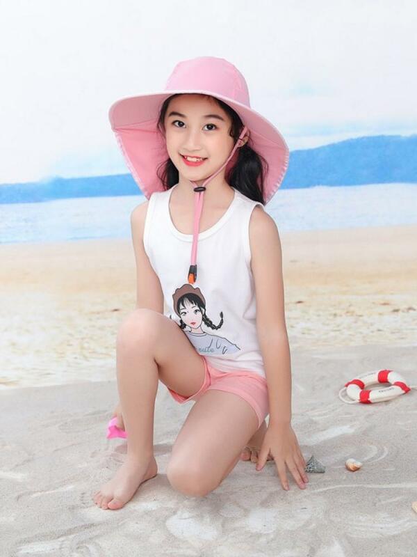 Verão praia meninos e meninas moda bonito lazer viagem ao ar livre chapéu de sol chapéu de praia aba larga chapéu de sol das crianças chapéu de balde