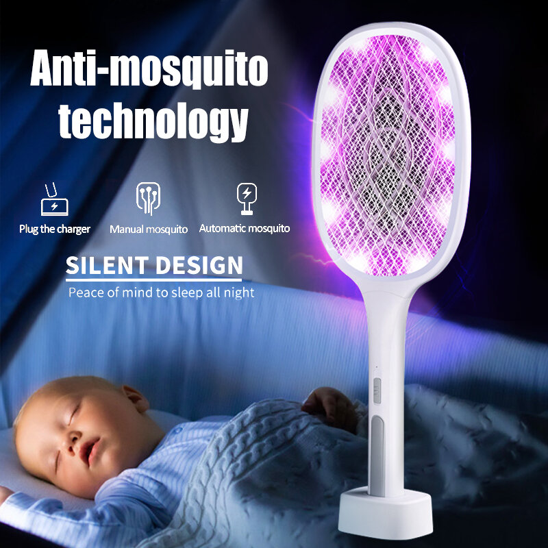 2 In 1 Raket Nyamuk Listrik UV Lampu Pembunuh Nyamuk USB Isi Ulang Pengusir Nyamuk Musim Panas Pembunuh Serangga Perangkap Serangga
