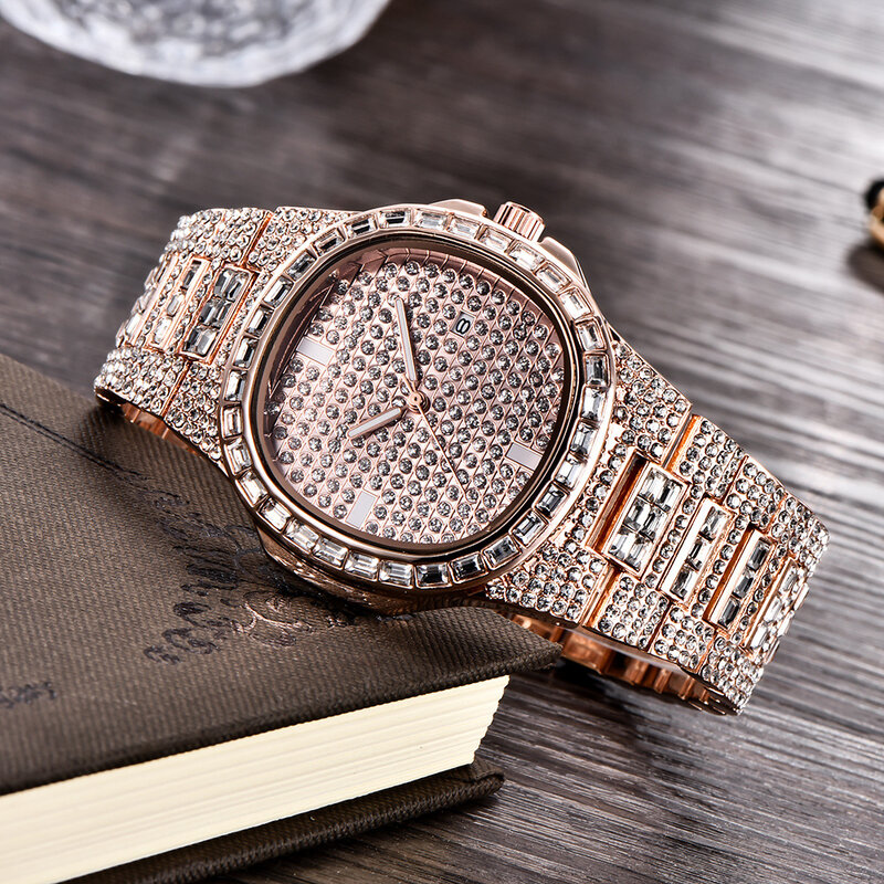2021 nueva llegada reloj de lujo para hombres relojes de diamantes de moda para hombre informal aleación fecha reloj para hombre regalo de día de San Valentín