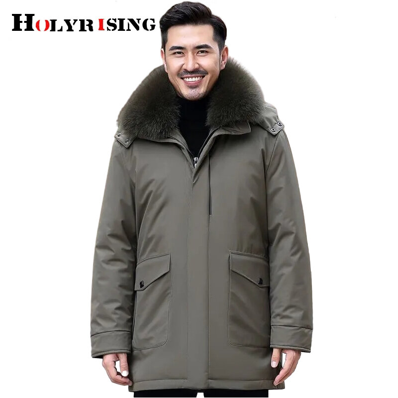 Jaqueta masculina de inverno, jaqueta quente para homens, almofadada, corta vento, gola de pele de raposa, cozinhar, confortável, 196