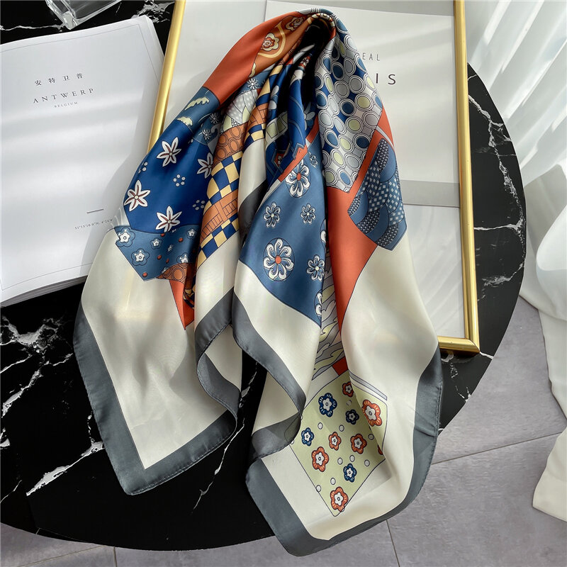 Pañuelo cuadrado de seda para mujer, banda para el pelo, chal estampado, de 70cm Hijab, Foulard de diseño, 2021