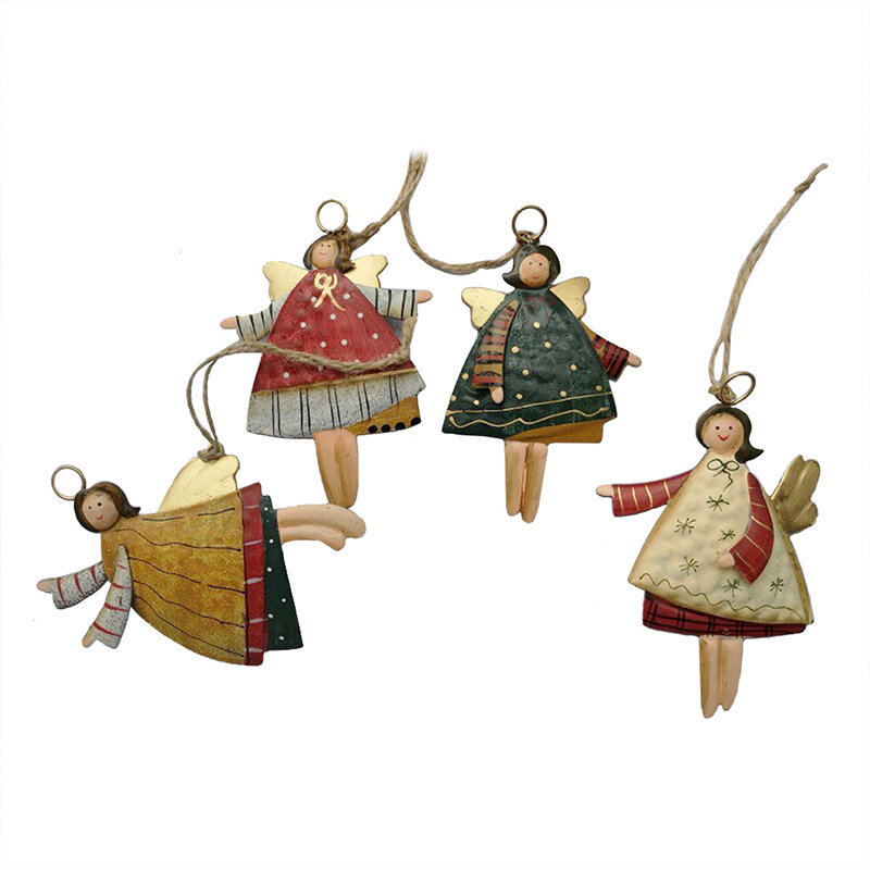Dança de metal anjos decoração, várias cores, enfeites de natal anjo dança árvore de natal ornamentos, 12 por conjunto