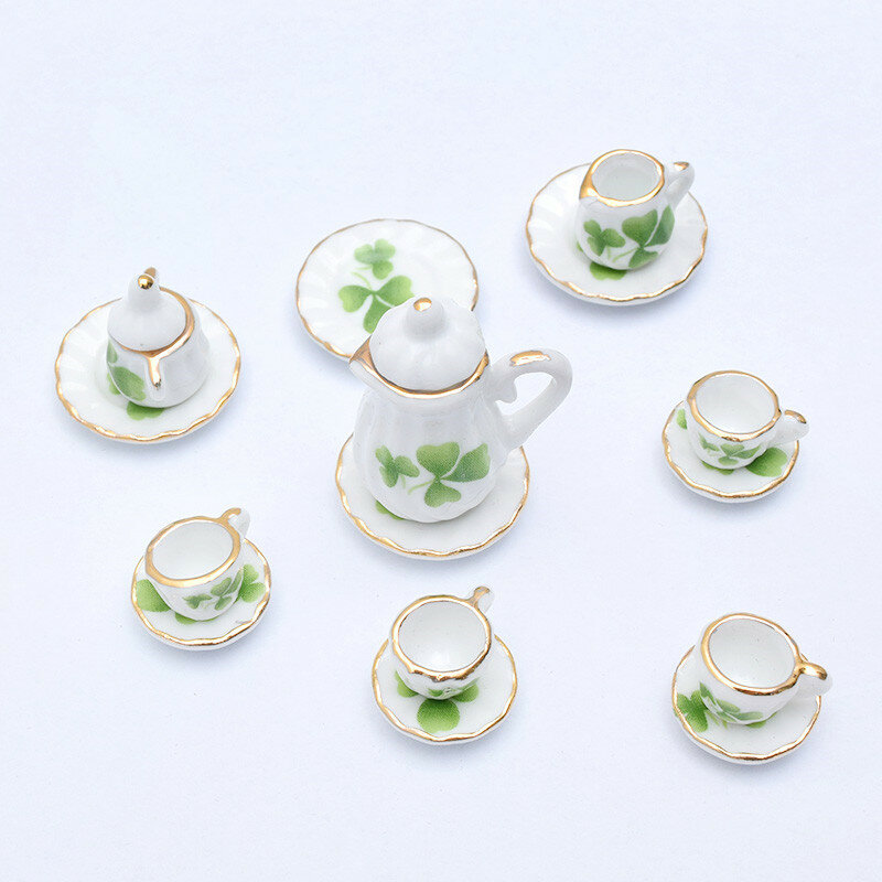 15 قطعة فنجان شاي مجموعة 19 نمط مصغر مطبخ دمية الطعام الخزف طقم شاي طبق كأس الأثاث لعب دمية accssames