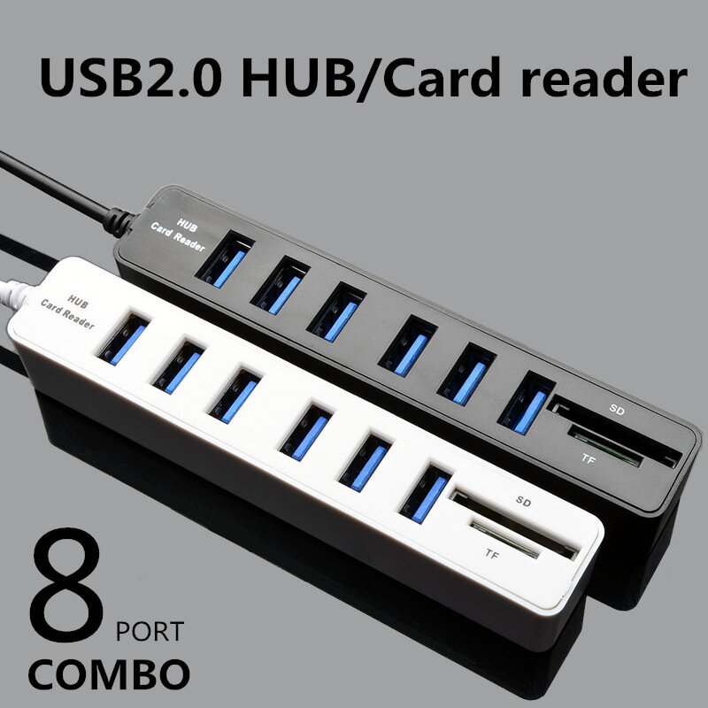 USB Hub 8 في 1 كومبو الفاصل 6 منافذ 2.0 عالية السرعة محور بطاقة تخزين صغيرة قارئ SD TF متعددة الكل في واحد لإكسسوارات جهاز كمبيوتر شخصي