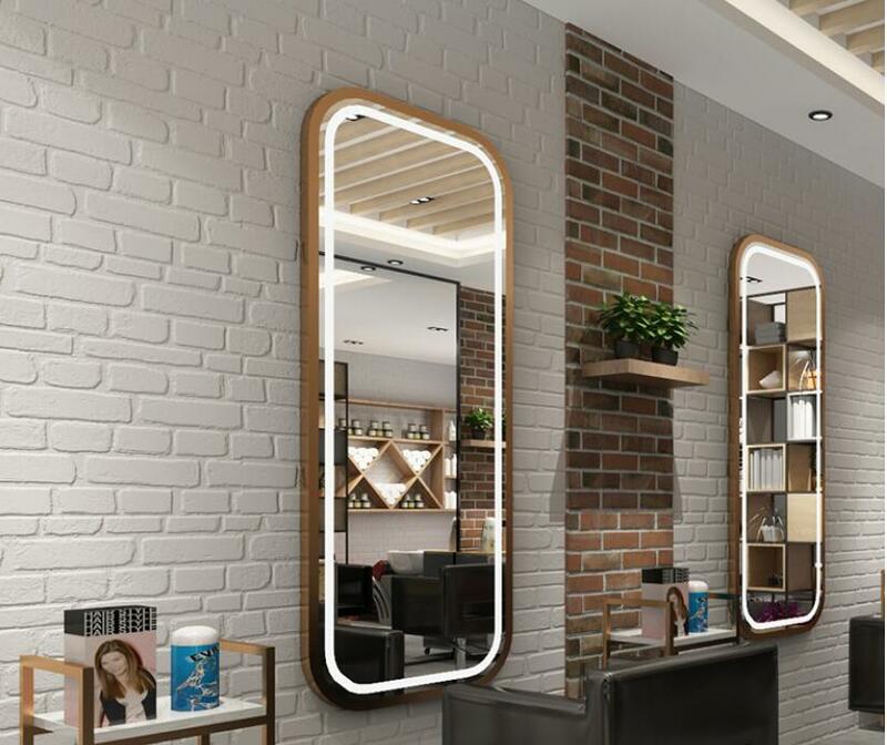 Wanghong-espejo para salón de belleza con luz LED, espejo de pared simple para salón de belleza
