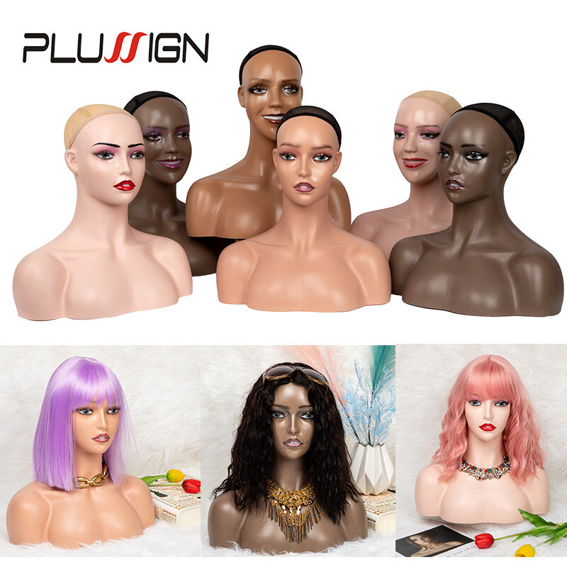 Top Smiling Face Head For Wigs Display Female Model Beige Brown Color Manikin Wig Head Stand Brown Mannequin Head With Shoulders