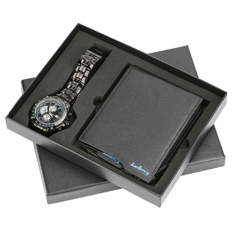 Reloj de pulsera de cuarzo minimalista para hombre, conjunto de relojes de lujo con tarjetero, BILLETERA, regalo para papá, marido, niño y amigo
