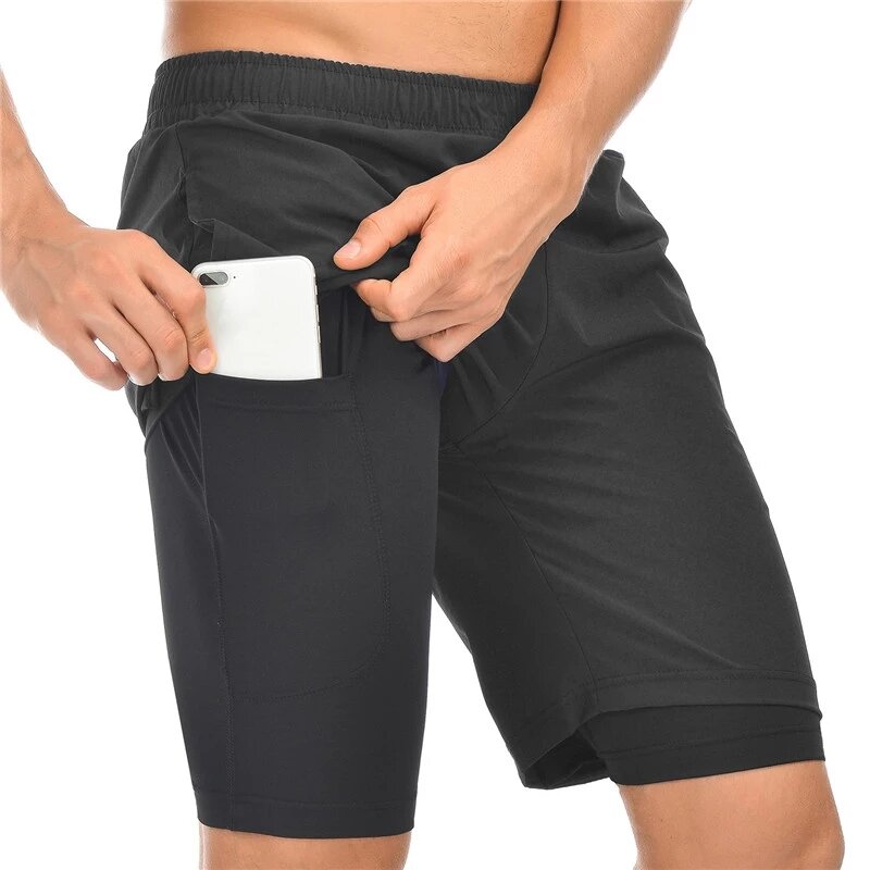 Męskie spodenki do biegania Jogging siłownia trening szybkie suche 2 w 1 krótkie spodnie plażowe męskie letnie spodnie na trening sportowy odzież dna