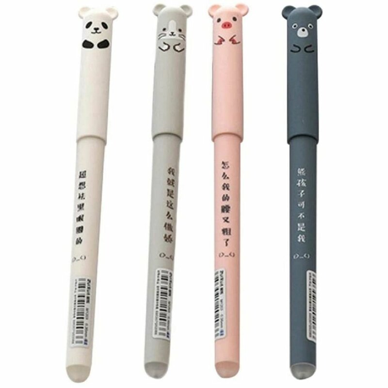 Kawaii conjunto de caneta de gel apagável animais dos desenhos animados gato bonito caneta apagável recarga vara lavável lidar com caneta aperto escola papelaria
