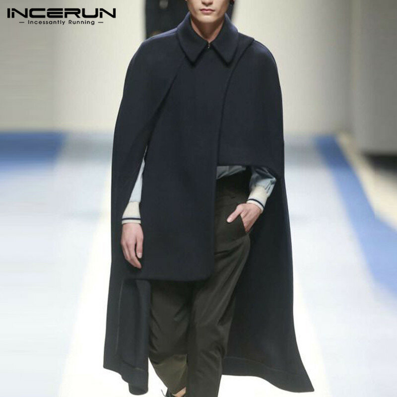 INCERUN – manteau à revers à manches longues pour hommes, Trench, Ponchos, à la mode, bien ajusté, beau, élégant, vêtements d'extérieur, cape irrégulière, S-5XL